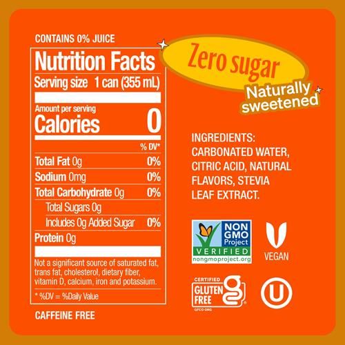 Zevia Zero Sugar Soda, Orange, 12 Ounce Sleek Can