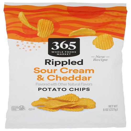 Whole Foods Market Potato Chips Rippled Cheddar & Sour Cream, 8 Ounce