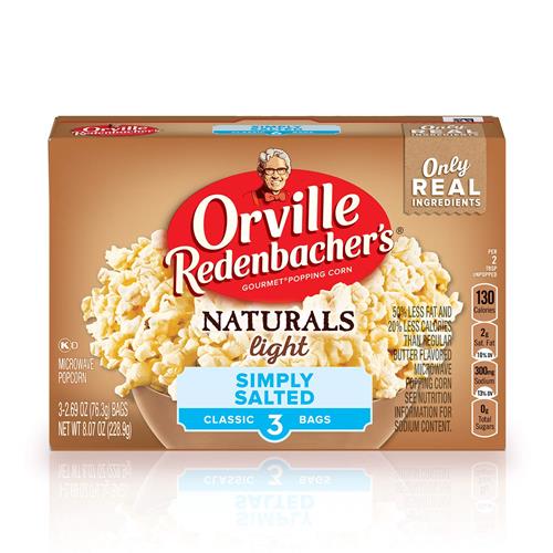 Orville Redenbachers Naturals Microwave Popcorn, Simply Salted Light Flavor, 2.69 Oz., 3-Count