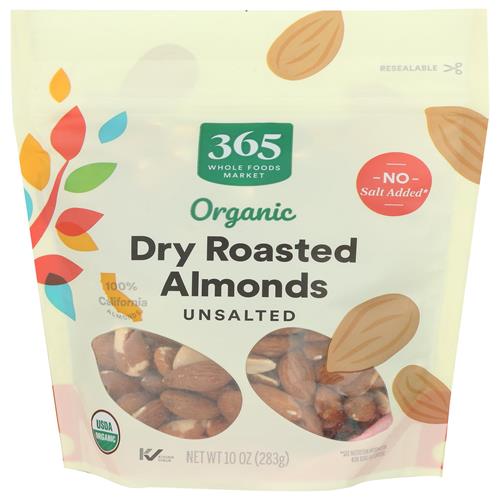Whole Foods Market, Organic Dry Roasted & Unsalted Almonds, 10 Oz