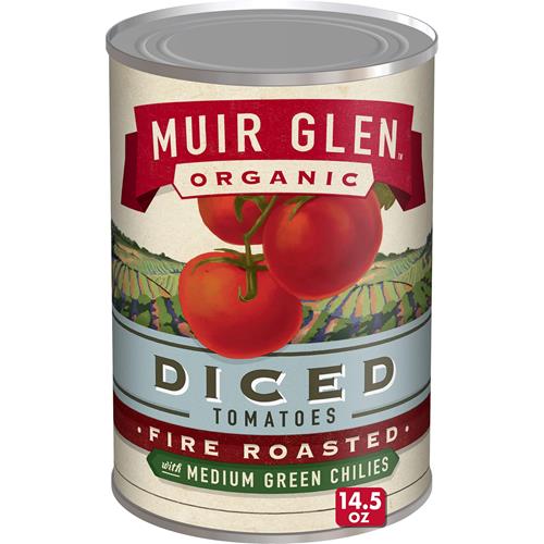 Muir Glen Organic Diced Fire Roasted Canned Tomatoes, With Medium Green Chilies, 14.5 Oz.