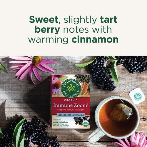 Traditional Medicinals Tea, Organic Immune Zoom Elderberry Echinacea, Supports Immune Function, 16 Tea Bags