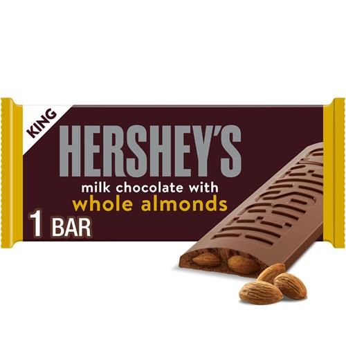 Hersheys Milk Chocolate With Whole Almonds King Size, Candy Bar, 2.6 Oz