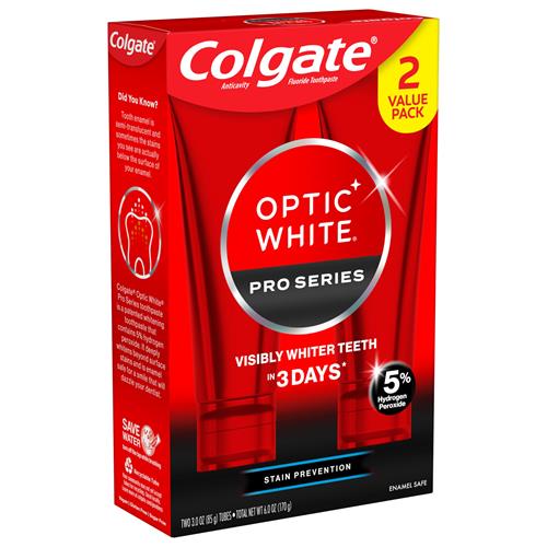 Colgate Optic White Pro Series Whitening Toothpaste With 5% Hydrogen Peroxide, Stain Prevention, 3 Oz Tube, 2 Pack
