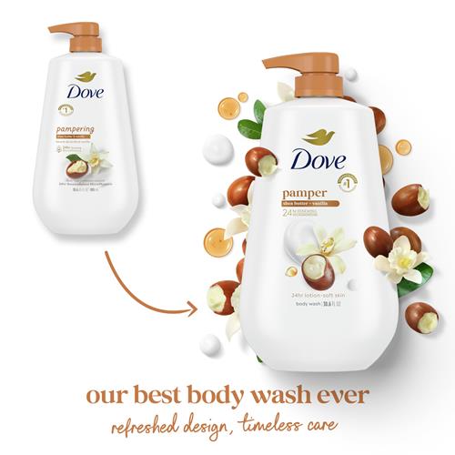 Dove Body Wash With Pump Pamper Shea Butter & Vanilla For 24Hr Lotion-Soft Skin Moisturizing Skin Cleanser With No Sulfates No Parabens 30.6 Oz