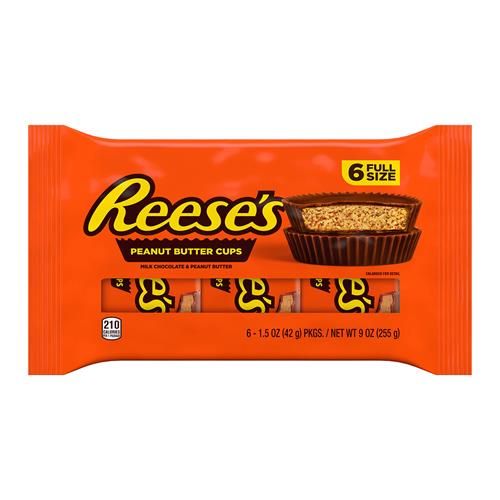 Reeses Milk Chocolate Peanut Butter Cups, Candy Packs, 1.5 Oz (6 Count)