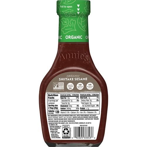 Annies Organic Shiitake Sesame Vinaigrette Salad Dressing, Vegan, Non-Gmo, 8 Fl Oz
